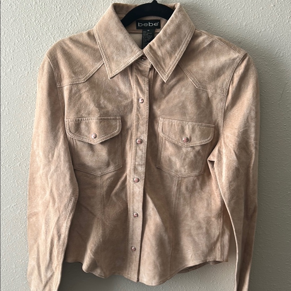 Bebe leather Tailored  western snap shirt